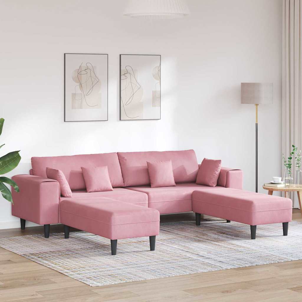 Velvet Sofa with Cushion 3 pcs Pink 208 cm Velvet